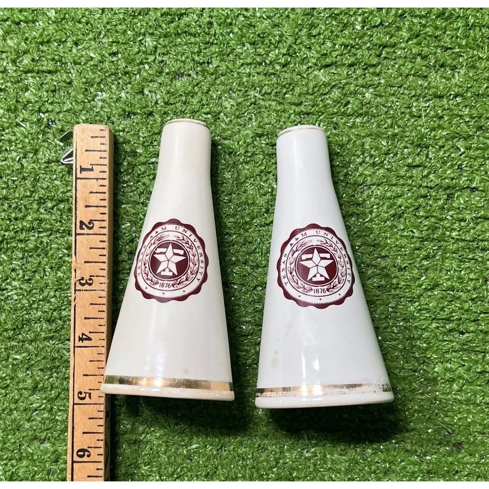 Vintage Texas A&M Kitchen Ware 1950s 60s Aggie Seal Salt And Pepper Shakers